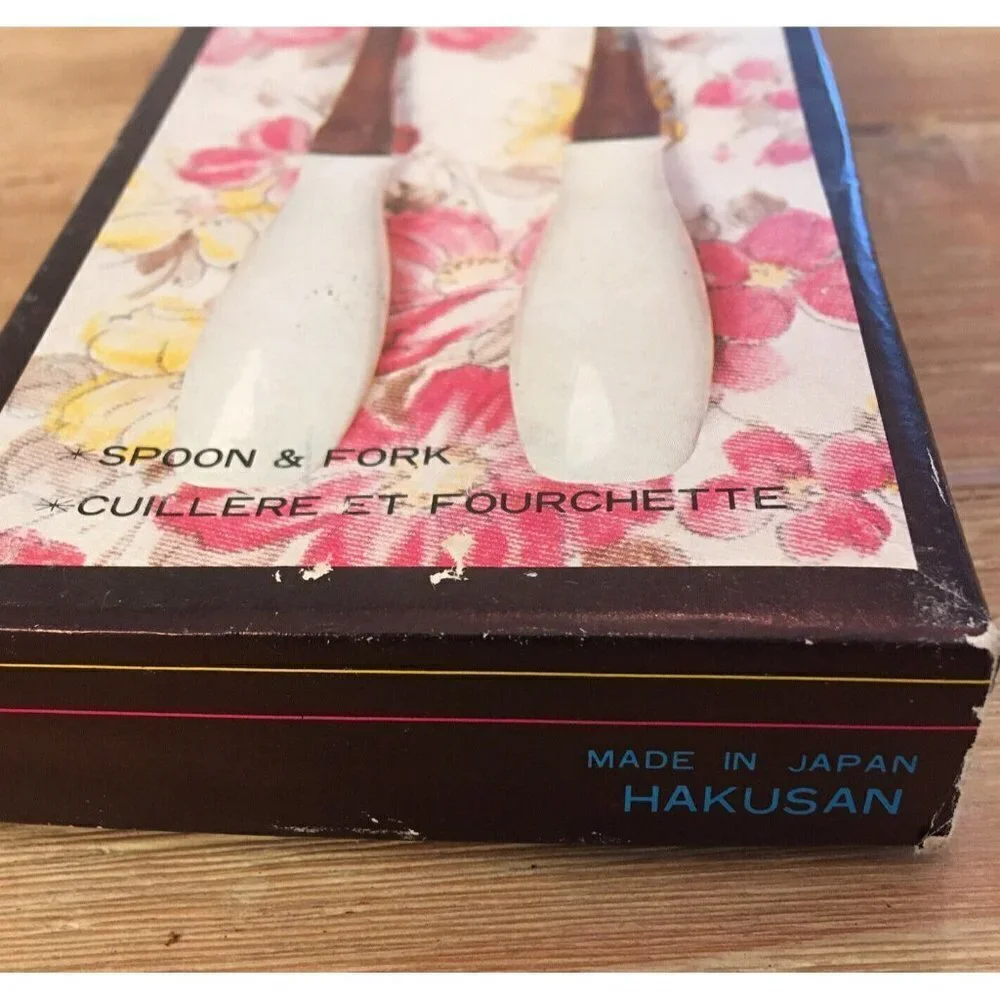 Vtg HAKUSAN JAPAN Great Smoky Mountains Souvenir Salad Spoon & Fork Set - In Box